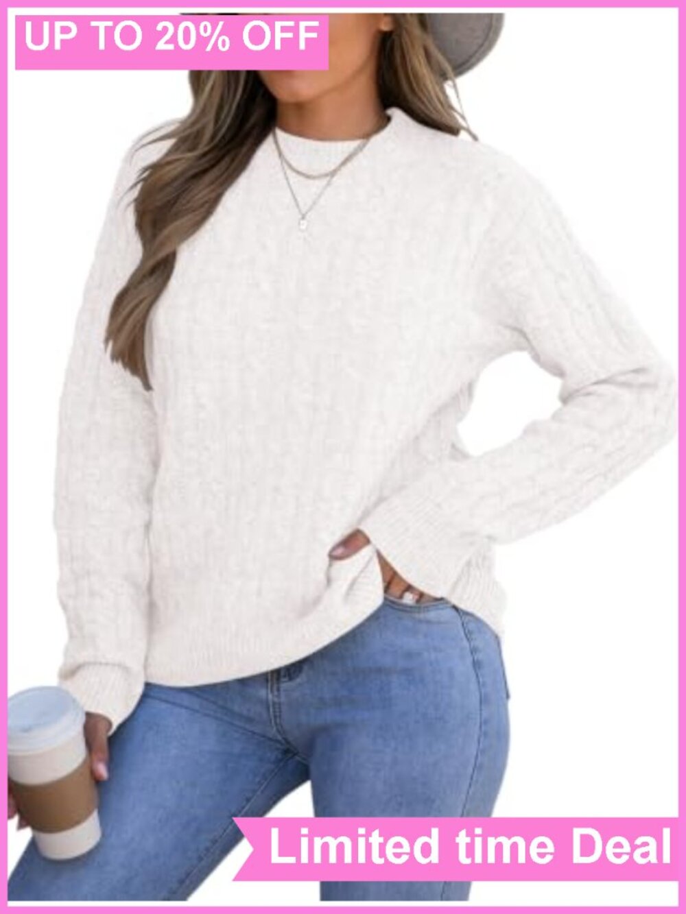Womens Mockneck Cable Knit Long Sleeve Pullover Sweater Chunky Ribbed